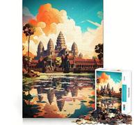 Puzzle da 1000 pezzi con dipinto ad olio di Angkor Wat per ragazzi,attività divertente per stimolare la mente,pezzi di dimensioni uniformi e precisi,rilassante attività di gruppo al chiuso (50x75cm)