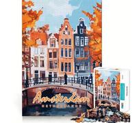 Puzzle da 1000 pezzi con dipinto del canale di Amsterdam,tema treno della memoria,superficie liscia e priva di sbavature,sfida divertente per il tempo libero (38x26cm)