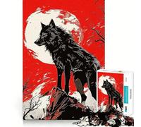 Puzzle da 1000 pezzi con dipinto del lupo nero e bordi senza soluzione di continuità,gioco di logica e divertimento,ideale per momenti di svago,regalo artistico di Natale 38x52cm