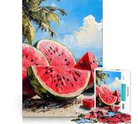 Puzzle da 1000 pezzi con dipinto di anguria sulla spiaggia,divertente gioco di squadra,tecnologia di taglio laser avanzata,giocattolo per le vacanze al chiuso (50x75cm)