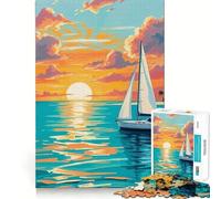 Puzzle da 1000 pezzi con dipinto di barca a vela al tramonto dai colori pastello per adulti, gioco intelligente, divertente, con bordi affilati, articolo dei desideri di Babbo Natale (50x75cm)