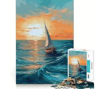 Puzzle da 1000 pezzi con dipinto di barca a vela al tramonto, ideale per adulti, per rafforzare la memoria, per il divertimento di gruppo, con bordi netti ed eleganti (50x75cm)