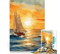 Puzzle da 1000 pezzi con dipinto di barca a vela al tramonto, ideale per ragazzi, gioco di logica e attività per tutta la famiglia, con bordi trasparenti e una piacevole sorpresa (50x75cm)