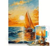 Puzzle da 1000 pezzi con dipinto di barca a vela al tramonto, ideale per ragazzi Gioco di puzzle per stimolare la creatività e il relax Dimensioni precise Regalo perfetto per le festività (38x52cm)