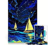 Puzzle da 1000 pezzi con dipinto di barche a vela sotto un cielo stellato, ideale per ragazzi Migliora la memoria, allevia la tensione e rappresenta un'opera d'arte raffinata (50x75cm)