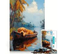 Puzzle da 1000 pezzi con dipinto di cane addormentato in barca, ideale per ragazzi Giocattolo intelligente per il tempo libero, taglio preciso, regalo stagionale 38x26cm