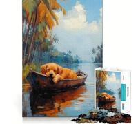 Puzzle da 1000 pezzi con dipinto di cane addormentato in barca, per adulti, gioco stimolante e divertente, taglio preciso, regalo speciale 50x75cm