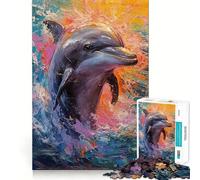 Puzzle da 1000 pezzi con dipinto di delfino e tavolozza per adulti Un'attività divertente che stimola la memoria e permette di giocare insieme Bordo preciso Regalo stagionale (38x52cm)