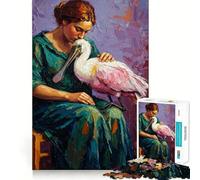 Puzzle da 1000 pezzi con dipinto di donna con spatola rosata,gioco di logica e pensiero creativo,taglio esperto,lavorazione artigianale,momento di tranquillità,esercizio mentale da fare a casa