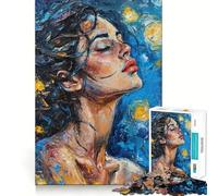 Puzzle da 1000 pezzi con dipinto di donna in blu e giallo,stimolante per la mente,divertente,senza sbavature,pezzi ben tagliati,ideale per le vacanze e l'intrattenimento in casa (50x75cm)