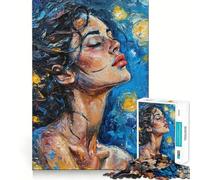 Puzzle da 1000 pezzi con dipinto di donna in blu e giallo,stimolante per la mente,divertente,senza sbavature,pezzi ben tagliati,ideale per le vacanze e l'intrattenimento in casa (38x52cm)