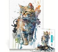 Puzzle da 1000 pezzi con dipinto di gatto ad acquerello,ideale per stimolare la concentrazione e favorire il divertimento Taglio laser per un incastro Attività per rafforzare il legame
