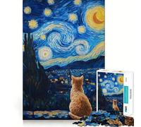 Puzzle da 1000 pezzi con dipinto di gatto nella notte stellata ideale per adolescenti Rafforza la memoria crea un'atmosfera tranquilla e rilassante Bordo di qualità Regalo perfetto per gli amanti