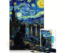 Puzzle da 1000 pezzi con dipinto di gatto nella notte stellata, ideale per ragazzi, gioco di abilità mentale, divertimento casual, design elegante da assemblare 50x75cm