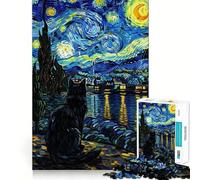 Puzzle da 1000 pezzi con dipinto di gatto nella notte stellata, ideale per ragazzi, stimolante per la mente e il tempo libero, con bordi precisi e un regalo pensato con cura 38x52cm