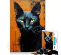 Puzzle da 1000 pezzi con dipinto di gatto nero e bordi sottili,giocattolo creativo per il tempo libero,regalo di compleanno 38x52cm