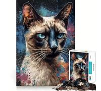Puzzle da 1000 pezzi con dipinto di gatto siamese per adolescenti, gioco cognitivo, divertimento lento, bordo premium, scegli il desiderio di Babbo Natale 50x75cm