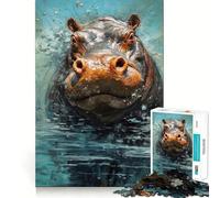 Puzzle da 1000 pezzi con dipinto di ippopotamo e tavolozza per ragazzi, ideale per stimolare la memoria, favorire la serenità e creare un'atmosfera piacevole Regalo elegante (50x75cm)