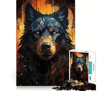 Puzzle da 1000 pezzi con dipinto di lupo nero,incastro perfetto,decorazione,rompicapo,regalo,gioco rilassante,opera d'arte natalizia 38x52cm