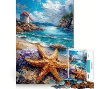 Puzzle da 1000 pezzi con dipinto di mulino a vento e stella marina Divertimento e allenamento per la mente Pezzi che si incastrano perfettamente Un hobby affascinante per i momenti di svago (38x26cm)