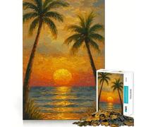 Puzzle da 1000 pezzi con dipinto di palme e tramonto tropicale, pezzi ben definiti, gioco cognitivo, divertente e rilassante, ideale per decorazioni natalizie (38x26cm)