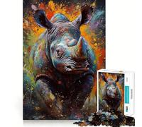 Puzzle da 1000 pezzi con dipinto di rinoceronte per adolescenti, ideale per rafforzare la memoria, creare un'atmosfera rilassante e divertente, con bordi di qualità e un regalo perfetto (38x26cm)