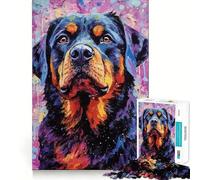 Puzzle da 1000 pezzi con dipinto di Rotweiler e tavolozza di colori, ideale per adolescenti, per favorire la memoria, per momenti di relax e per un regalo elegante (38x26cm)