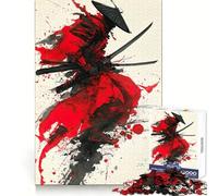 Puzzle da 1000 pezzi con dipinto di samurai rosso e nero, ideale per adolescenti, per rafforzare la memoria e il legame familiare Con bordi precisi Un regalo pensato con cura (50x75cm)