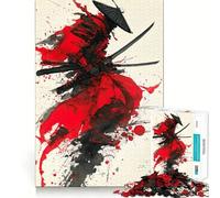 Puzzle da 1000 pezzi con dipinto di samurai rosso e nero, ideale per adolescenti, per rafforzare la memoria e il legame familiare Con bordi precisi Un regalo pensato con cura (50x75cm)