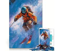 Puzzle da 1000 pezzi con dipinto di sciatore in azione, ideale per ragazzi Giocattolo intelligente per il tempo libero, taglio preciso, regalo stagionale 38x52cm