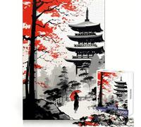 Puzzle da 1000 pezzi con dipinto di tempio giapponese per adulti, puzzle di memoria, sollevamento lento, goditi l'assemblaggio dell'immagine, regalo creativo 38x26cm