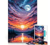 Puzzle da 1000 pezzi con dipinto di tramonto e luna sul lago, ideale per adulti Un gioco divertente e rilassante, con tagli precisi e un regalo speciale 38x52cm