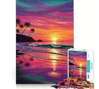 Puzzle da 1000 pezzi con dipinto di tramonto su una spiaggia tropicale, bordi fini, gioco di abilità per il cervello, rilassante, regalo di Natale (50x75cm)