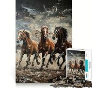 Puzzle da 1000 pezzi con dipinto di tre cavalli in corsa, ideale per adolescenti, gioco intelligente e rilassante, con schema di assemblaggio e lista dei desideri di Babbo Natale 38x52cm