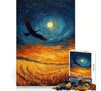 Puzzle da 1000 pezzi con dipinto di uccello in volo su un campo dorato, ideale per adulti Gioco di concentrazione, evasione consapevole, incastro a incastro, regalo significativo (38x26cm)