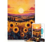 Puzzle da 1000 pezzi con dipinto di un campo di girasoli al tramonto, ideale per adolescenti, gioco di logica e antistress, ideale come regalo di Babbo Natale 38x26cm