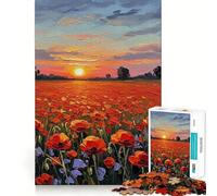 Puzzle da 1000 pezzi con dipinto di un campo di papaveri al tramonto per ragazzi ideale per rafforzare la memoria creare un'atmosfera rilassante e creare un'atmosfera piacevole Regalo festivo