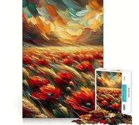 Puzzle da 1000 pezzi con dipinto di un campo di papaveri per adulti, gioco di logica intelligente, silenzioso e divertente, con bordi lisci, ideale come regalo per le festività (50x75cm)