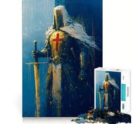 Puzzle da 1000 pezzi con dipinto di un cavaliere templare per adulti, gioco di logica stimolante, antistress, bordi trasparenti, regalo per le festività 50x75cm