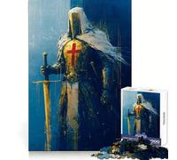 Puzzle da 1000 pezzi con dipinto di un cavaliere templare per adulti, gioco di logica stimolante, antistress, bordi trasparenti, regalo per le festività 50x75cm