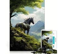 Puzzle da 1000 pezzi con dipinto di un cavallo nero selvaggio per adulti,gioco di memoria e concentrazione,incastro perfetto,compatto e divertente per il tempo libero in famiglia (38x26cm)