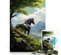 Puzzle da 1000 pezzi con dipinto di un cavallo nero selvaggio un divertente esercizio mentale,pezzi che si incastrano perfettamente e con precisione,un modo coinvolgente per trascorrere