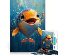 Puzzle da 1000 pezzi con dipinto di un delfino sorridente, ideale per adulti, gioco di logica e antistress, con pezzi ben definiti, perfetto come regalo 38x26cm