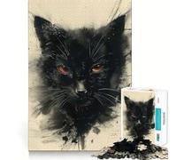 Puzzle da 1000 pezzi con dipinto di un gatto nero e ombra, ideale per ragazzi, per stimolare la mente e creare un'attività creativa a casa Dimensioni precise, perfetto come regalo festivo 38x26cm