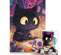 Puzzle da 1000 pezzi con dipinto di un gatto nero per il Giorno dei Morti, decorazione da parete, stimolante da completare, ideale per rafforzare l'amore tra le coppie 50x75cm
