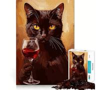 Puzzle da 1000 pezzi con dipinto di un gatto sofisticato con bicchiere di vino, ideale per adolescenti Gioco di esercizi mentali, design rilassante, regalo prezioso (50x75cm)