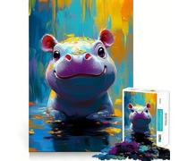 Puzzle da 1000 pezzi con dipinto di un ippopotamo sorridente, ideale per ragazzi, gioco di logica, passatempo rilassante, taglio perfetto, regalo classico 38x26cm