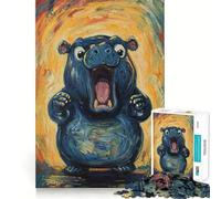 Puzzle da 1000 pezzi con dipinto di un ippopotamo urlante, ideale per ragazzi, gioco di logica, gioco di gruppo, taglio di precisione, regalo premuroso (50x75cm)