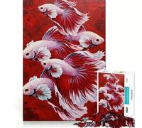 Puzzle da 1000 pezzi con dipinto di un pesce Betta su sfondo rosso,decorazione elegante e funzionale,attività stimolante per la mente,momento di relax e divertimento,regalo di Natale (50x75cm)