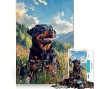 Puzzle da 1000 pezzi con dipinto di un Rottweiler in un prato di montagna, ideale per ragazzi Gioco stimolante per la mente, rilassante e divertente, con tagli precisi Regalo festivo (50x75cm)